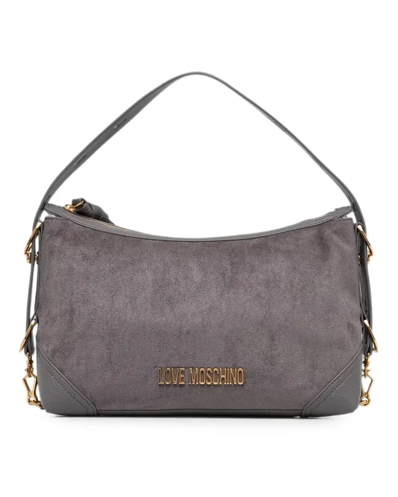 Moschino logo-plaque suede-effect shoulder bag - Grau Grau