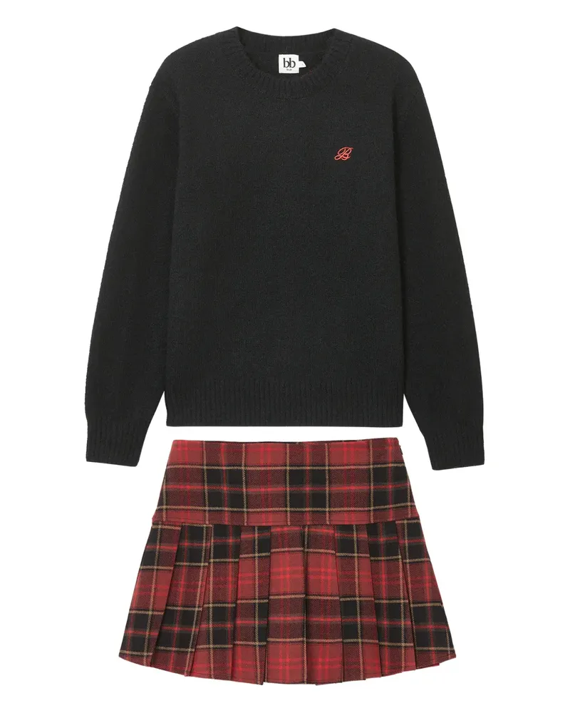 b+ab Faltenrock mit Schottenkaro - Schwarz Schwarz