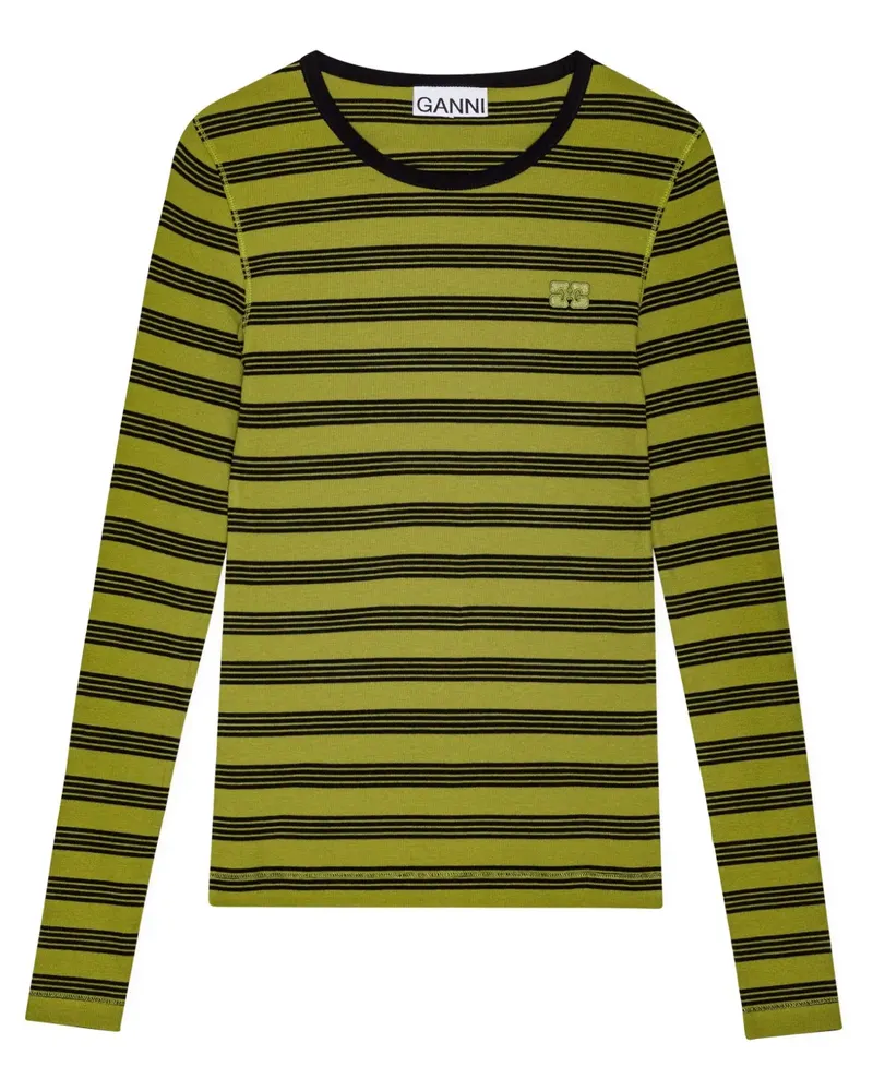 Ganni Gestreiftes T-Shirt - Grün Grün