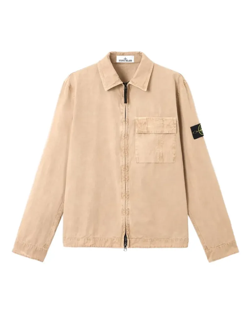 Stone Island logo-patch zip-up shirt jacket - Nude Nude
