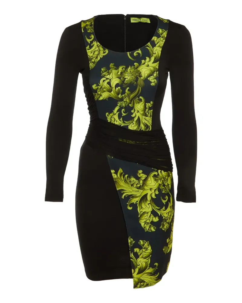 Versace Jeans Baroque-print ruched-detail mini dress - Schwarz Schwarz