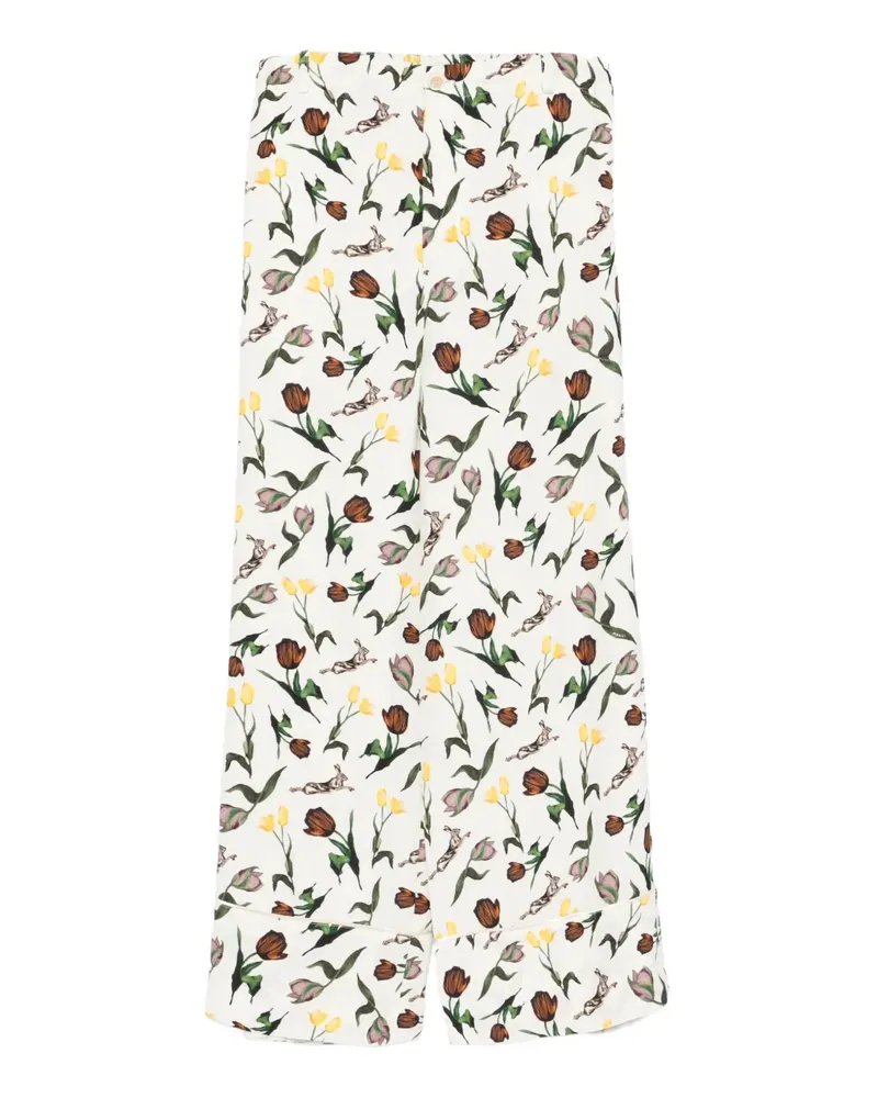 Marni Hose mit Tulpen- und Hasen-Print - Weiß Weiß