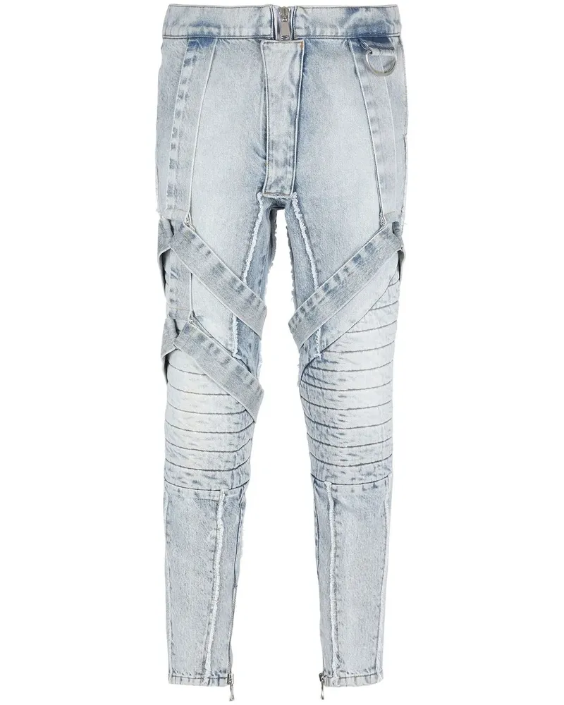 Balmain Slim-Fit-Jeans mit Riemen - Blau Blau