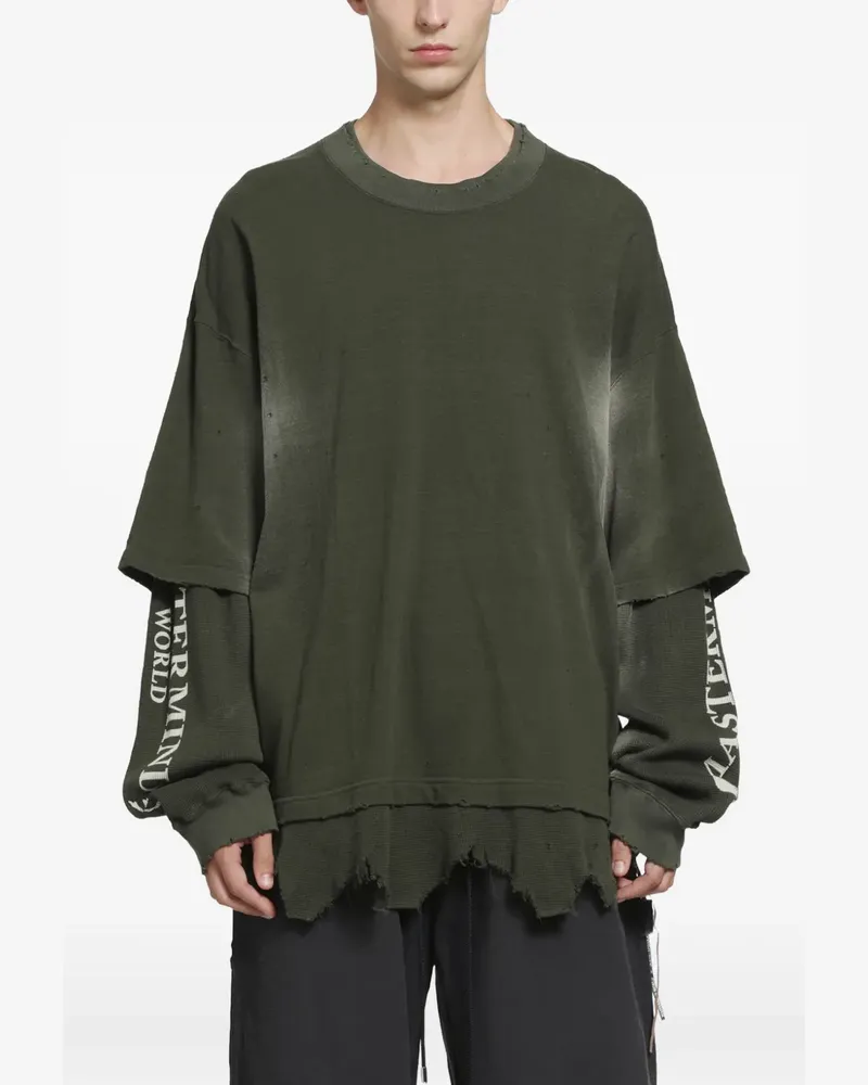 Mastermind World OG Vintage Layered LS Langarmshirt im Distressed-Look - Grün Grün