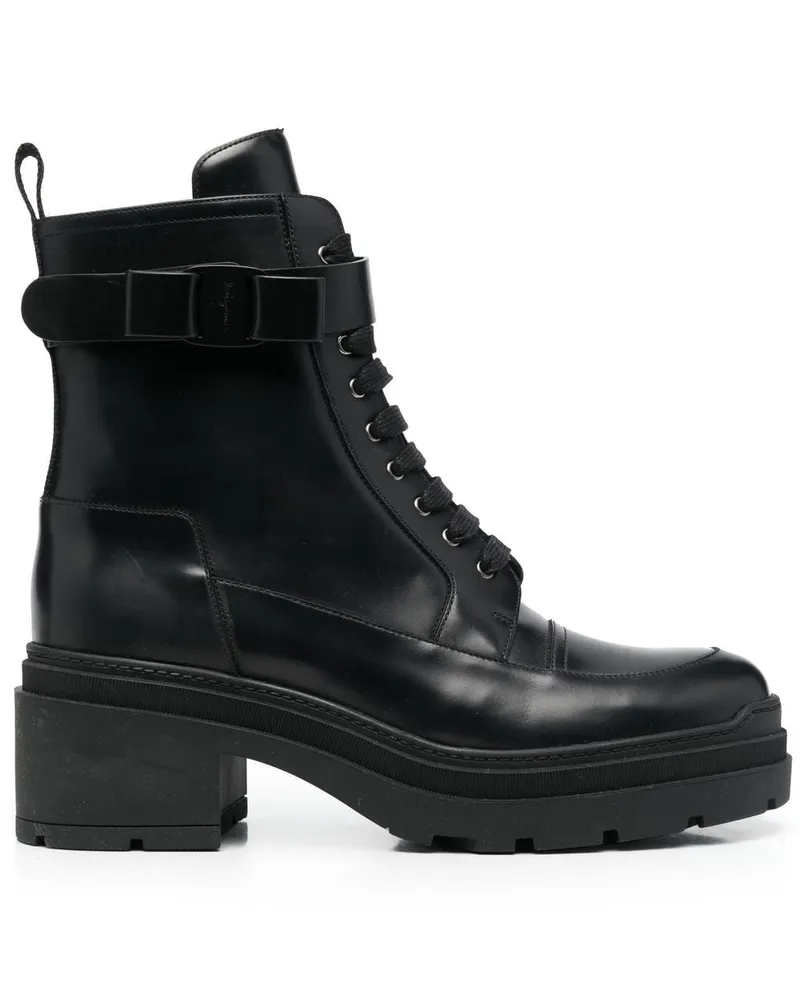 Ferragamo Lederstiefel mit breiter Sohle - Schwarz Schwarz