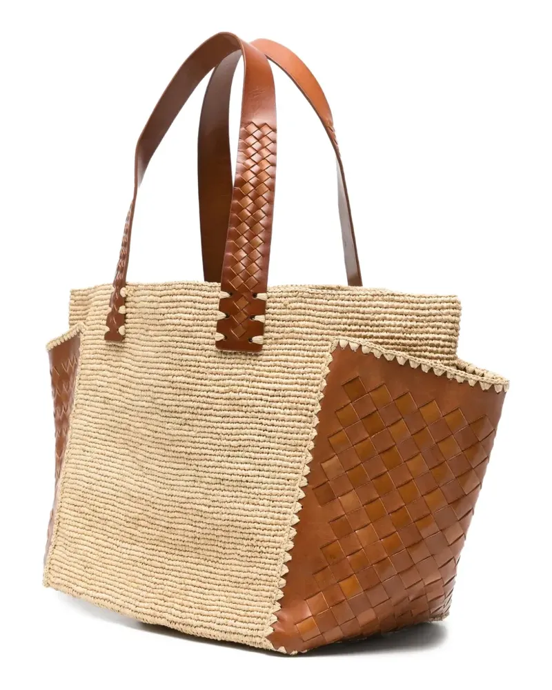 Dragon Diffusion x Sovani woven-raffia leather-panel tote bag - Nude Nude