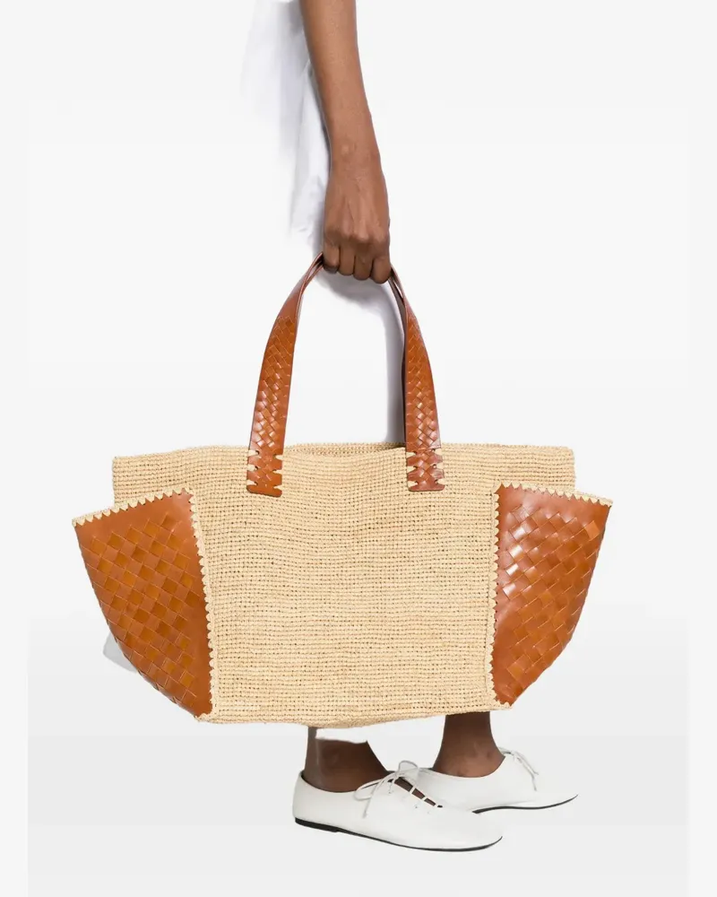 Dragon Diffusion x Sovani woven-raffia leather-panel tote bag - Nude Nude