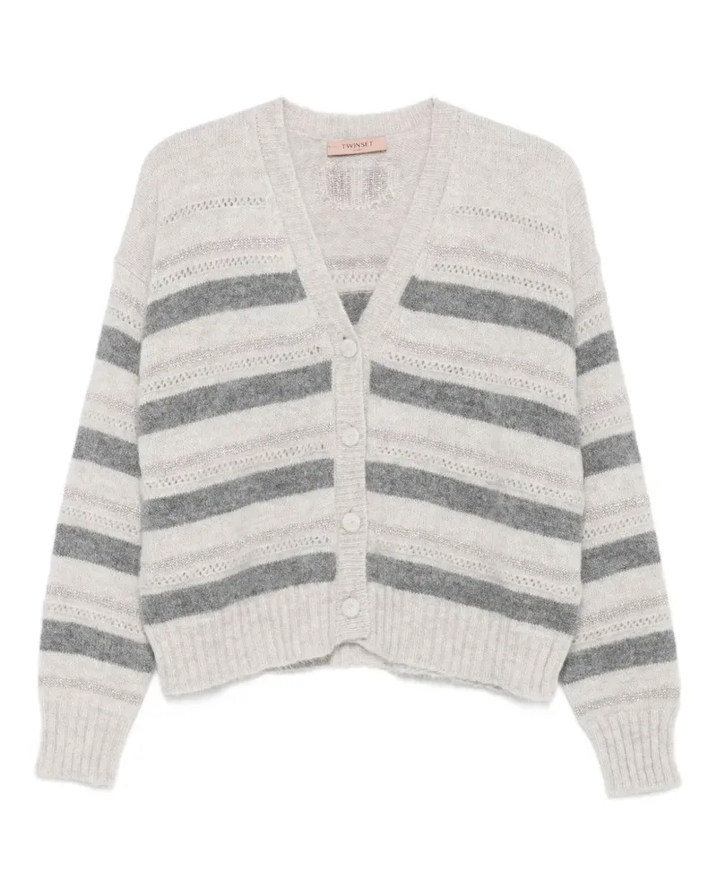 Twin-Set Gestreifter Cardigan - Grau Grau