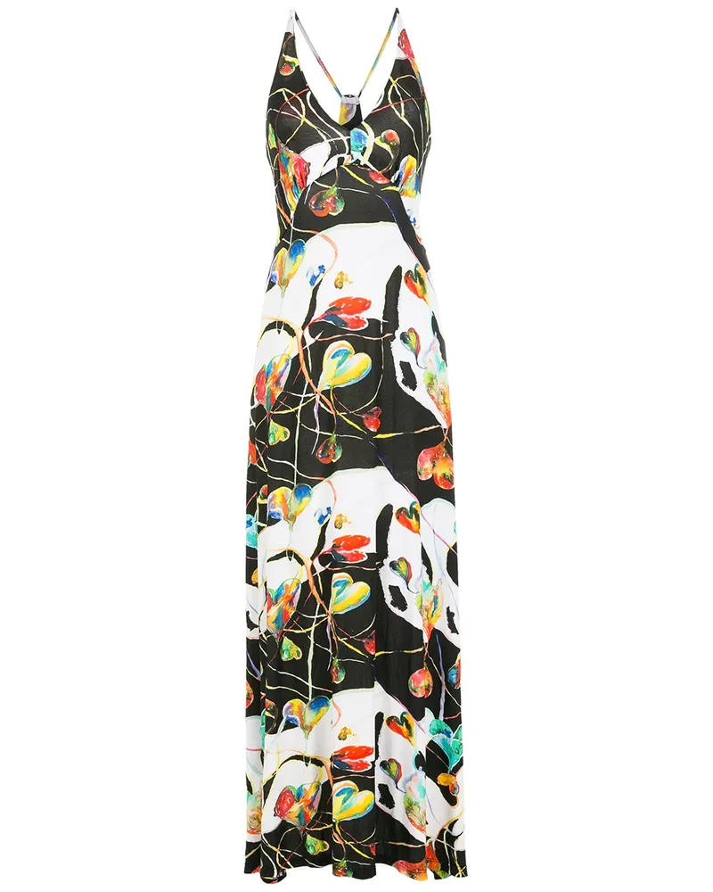 Amir Slama Maxikleid mit grafischem Print - Schwarz Schwarz