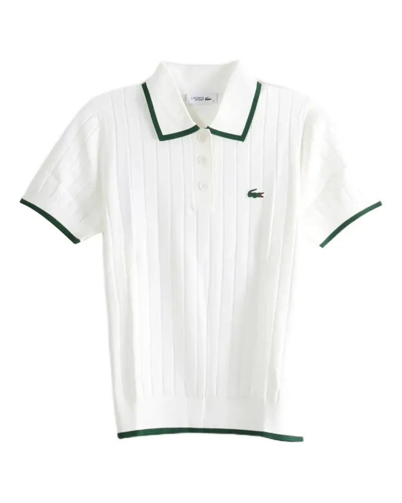 Lacoste Geripptes Poloshirt mit Logo-Patch - Weiß Weiß