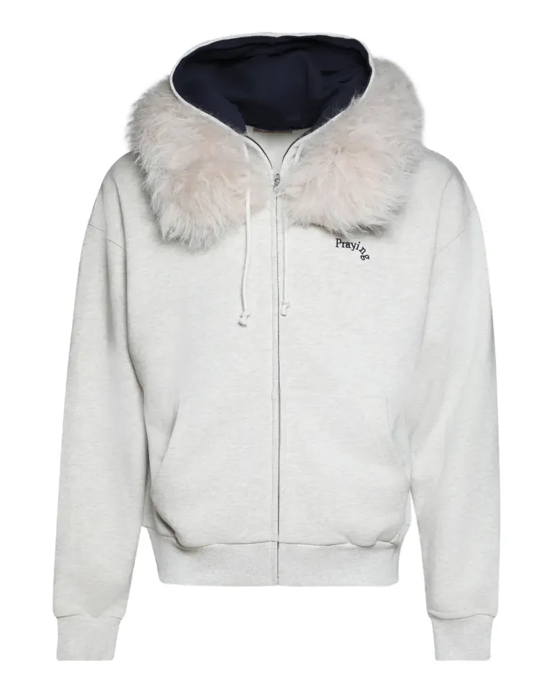 Praying faux-fur-trim hoodie - Grau Grau