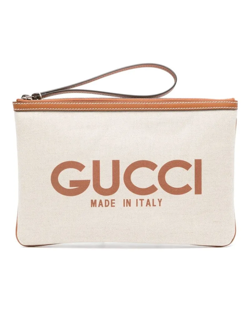 Gucci Canvas-Clutch mit Logo-Print - Nude Nude