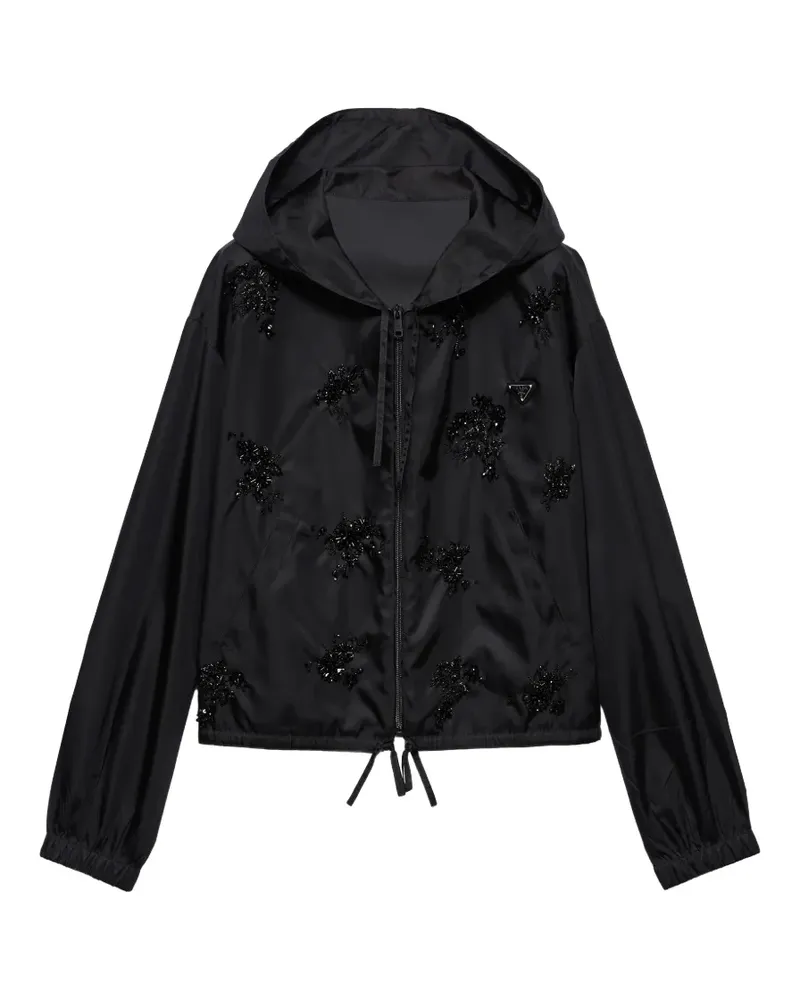Prada Bestickte Re-Nylon Blousonjacke - Schwarz Schwarz