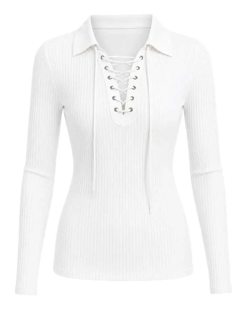 Cynthia Rowley Poloshirt mit Schnürung - Weiß Weiß