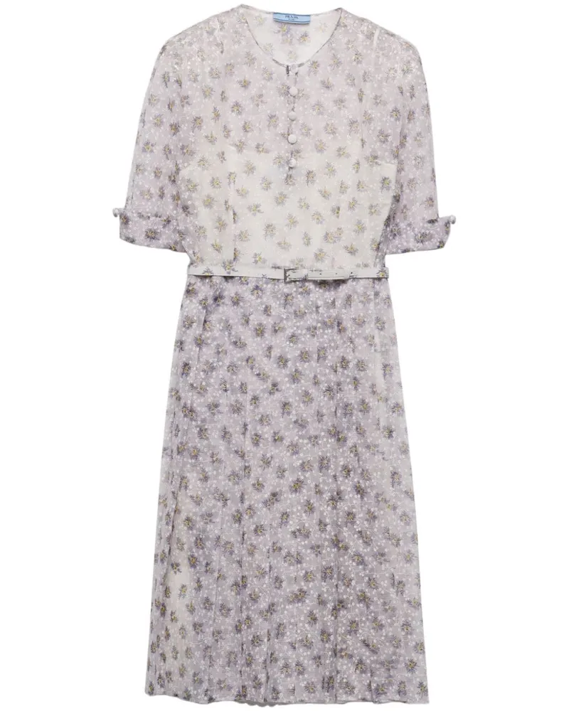 Prada Midikleid mit Blumen-Print - Violett Violett