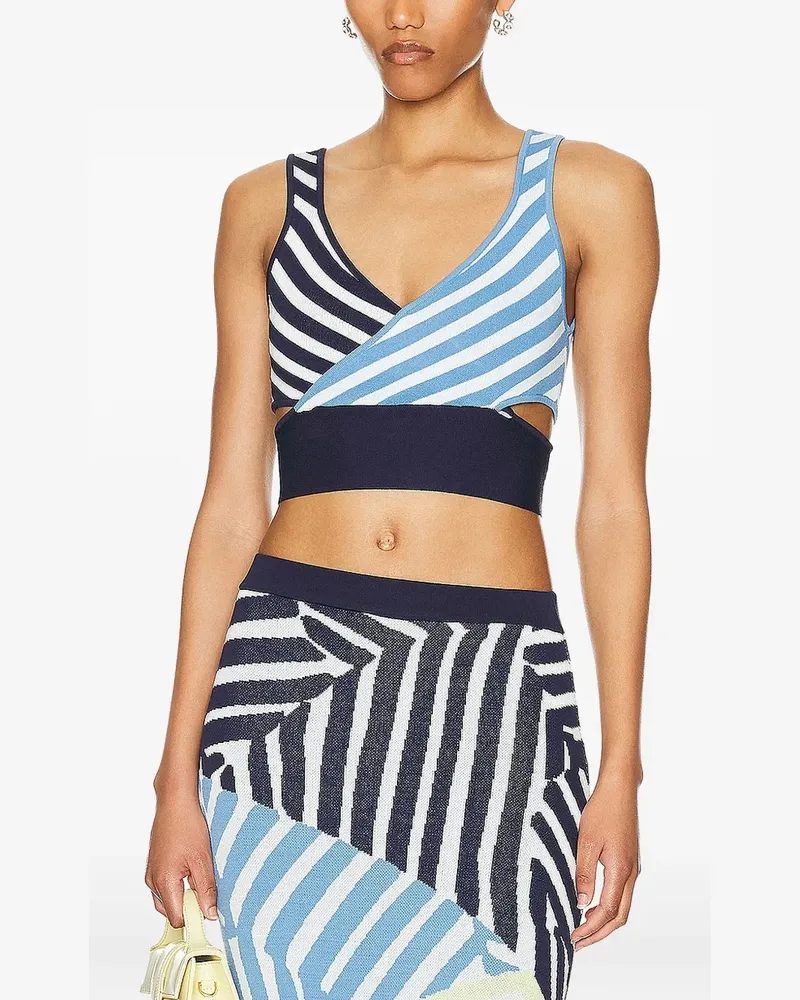 STAUD Trenton striped cut-out crop top - Blau Blau