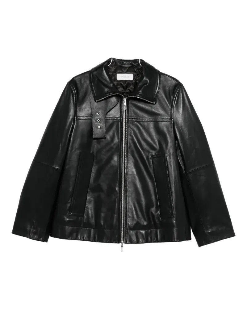 SPORTMAX Klassische Lederjacke - Schwarz Schwarz