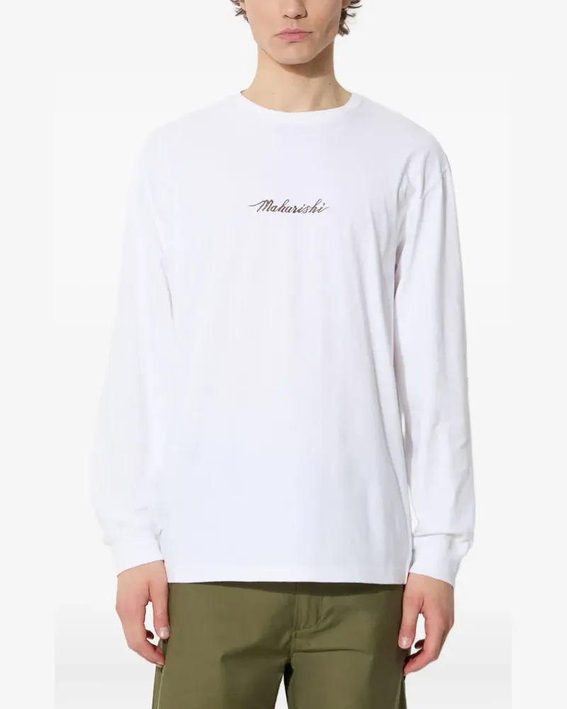 maharishi Langarmshirt mit Dragon Bamboo-Stickerei - Weiß Weiß