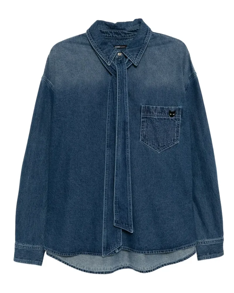 SONGZIO Jeanshemd mit Katzenstickerei - Blau Blau