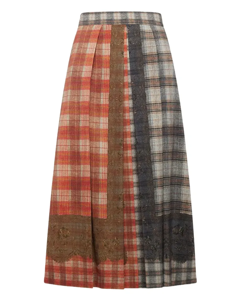 Pierre-Louis Mascia check-pattern midi skirt - Orange Orange
