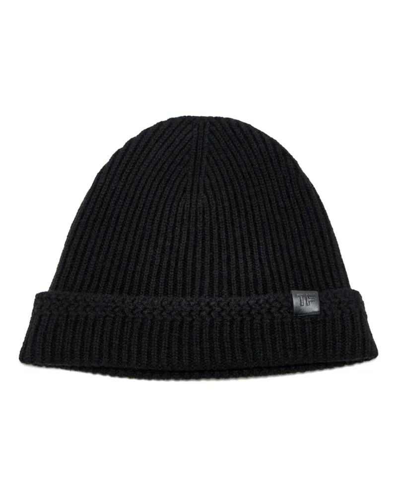 Tom Ford ribbed patch beanie hat - Schwarz Schwarz