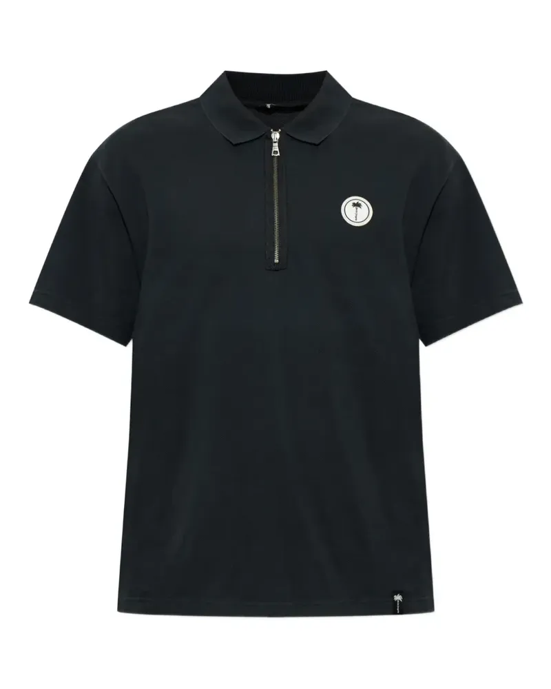 Palm Angels logo-patch zip-neck polo shirt - Blau Blau