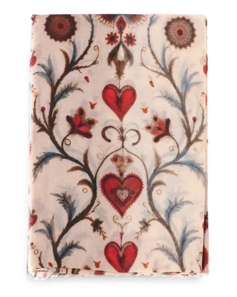 Faliero Sarti heart-print fringed scarf - Nude Nude