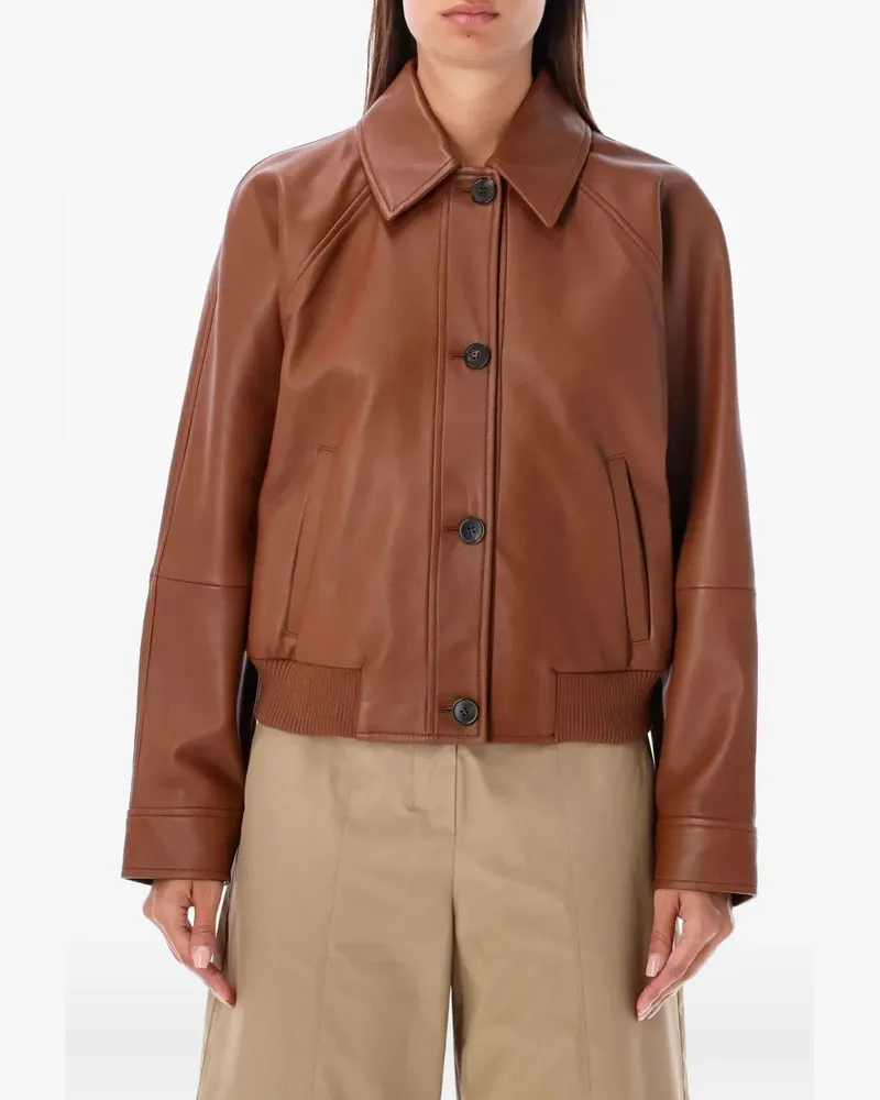 Max Mara Lederjacke mit Knöpfen - Braun Braun