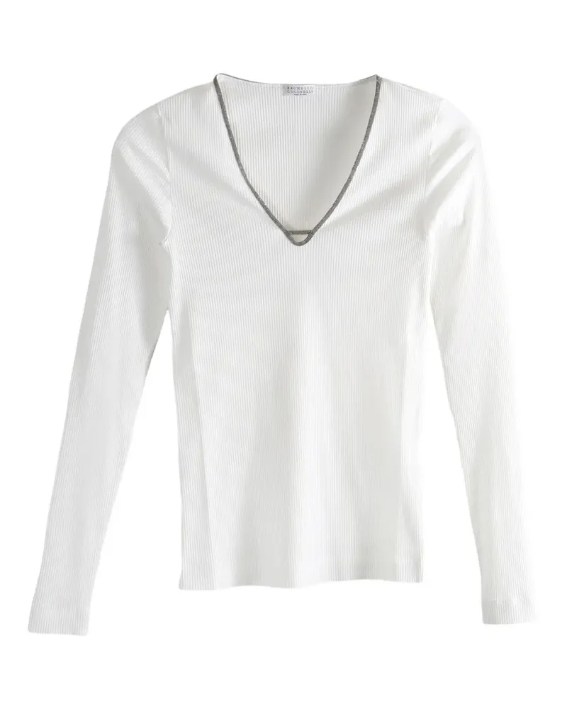 Brunello Cucinelli V-neck long-sleeve T-shirt - Weiß Weiß