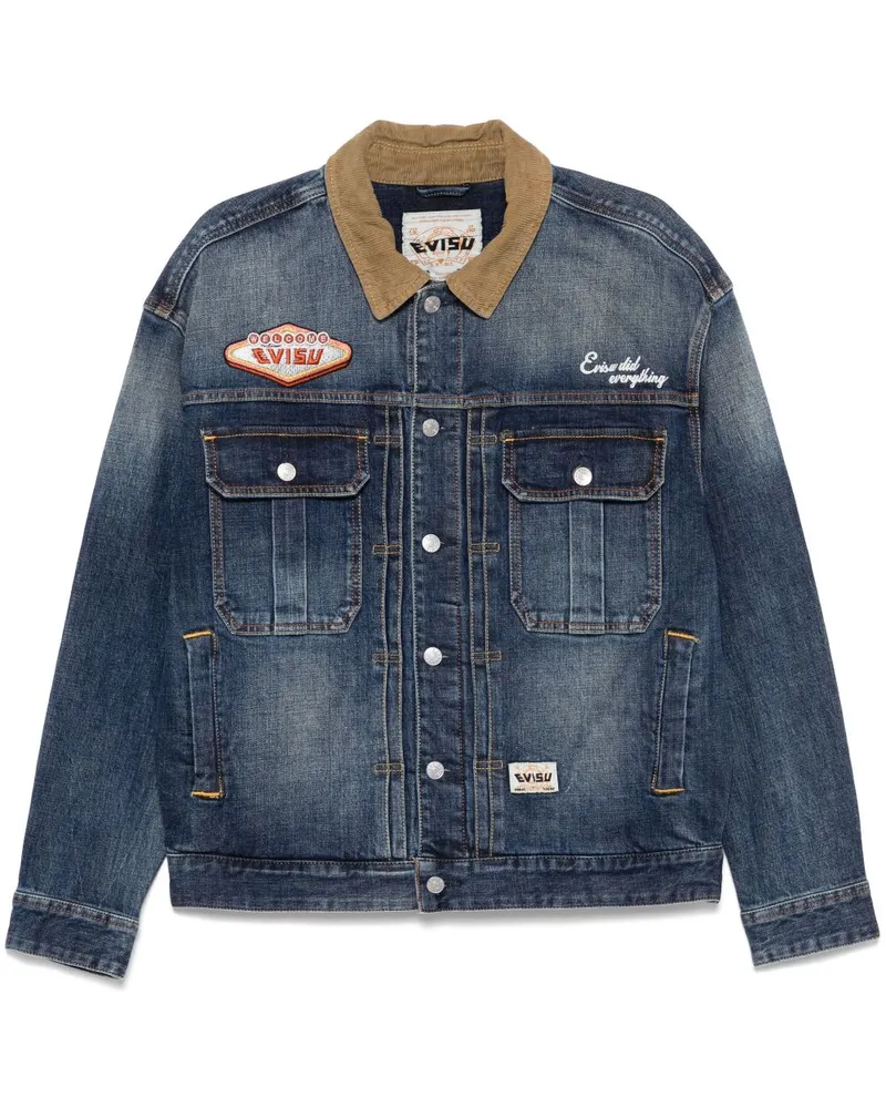 Evisu Bestickte Jeansjacke - Blau Blau