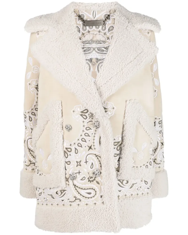 Philipp Plein Mantel aus Shearling mit Stickerei - Nude Nude