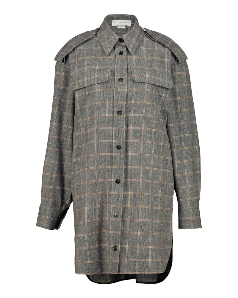 Stella McCartney check-pattern epaulette shirt mini dress - Grau Grau