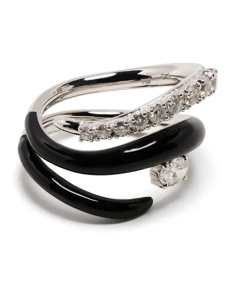 Nikos Koulis 18kt Weißgoldring mit Diamanten und Emaille - Silber Silber