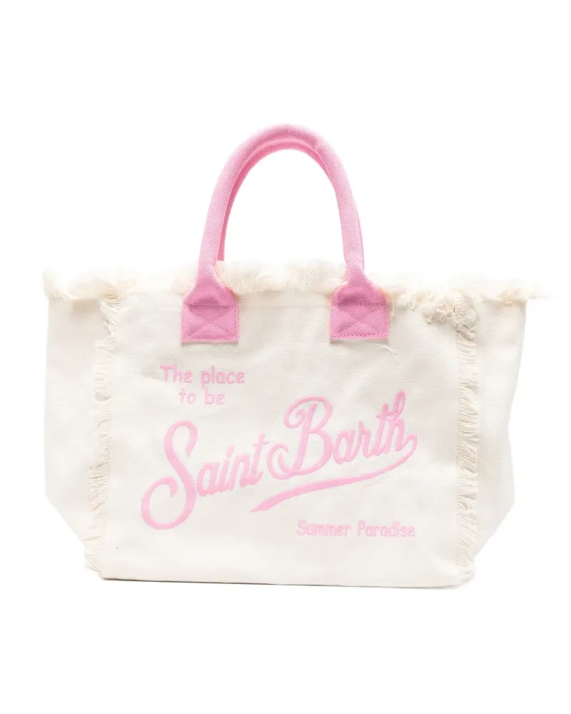 MC2 Saint Barth frayed embroidered beach bag - Nude Nude