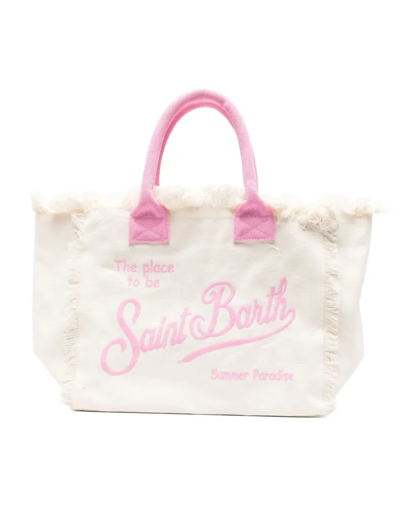 MC2 Saint Barth frayed embroidered beach bag - Nude Nude