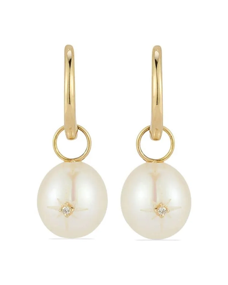 MATEO 14kt Gelbgold-Perlenohrringe mit Diamanten Gold