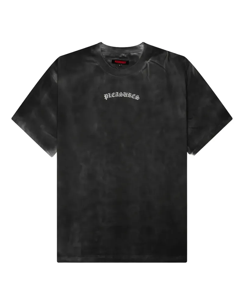PLEASURES logo-embroidered spray-effect T-shirt - Schwarz Schwarz