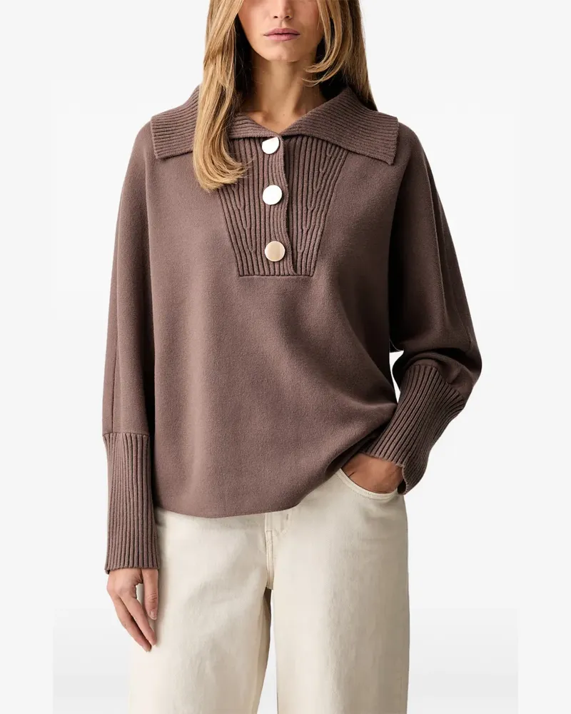 Joseph Ribkoff button-up ribbed-collar sweater - Braun Braun