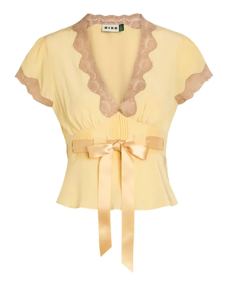 RIXO Daniela lace-trim bow-detail blouse - Gelb Gelb