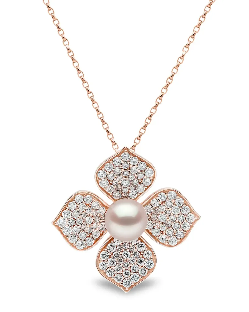 YOKO London 18kt Rotgoldhalskette mit Perlen und Diamanten - 9 9