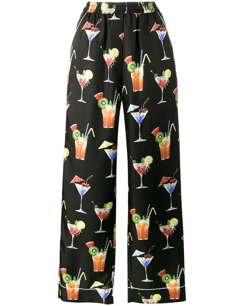 Dolce & Gabbana Seidenpyjamahose mit Cocktail-Print - Schwarz Schwarz