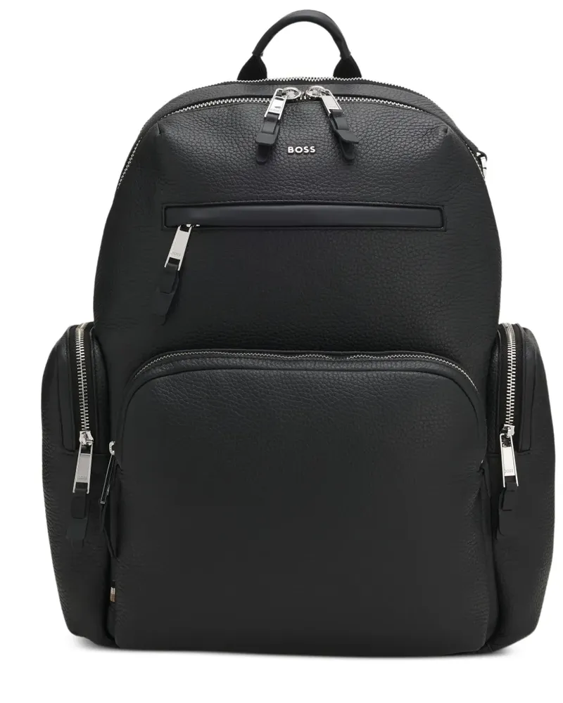 HUGO BOSS Rucksack aus Leder mit Reißverschluss - Schwarz Schwarz
