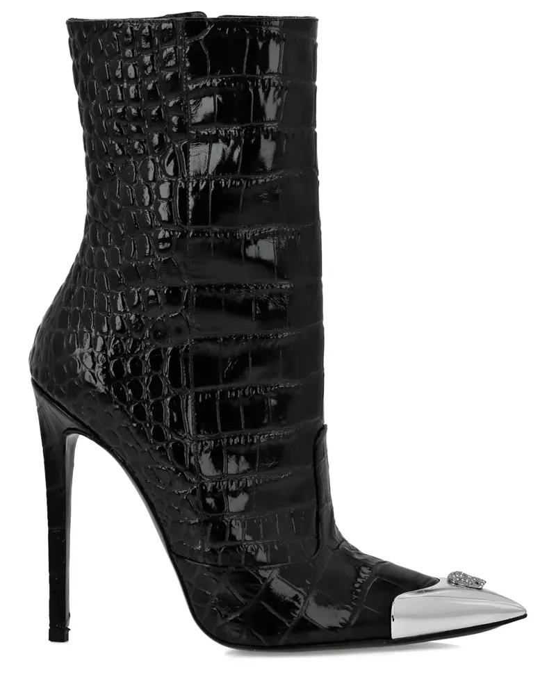 Philipp Plein Kroko-Stiefel mit Totenkopf-Applikation 120mm - Schwarz Schwarz