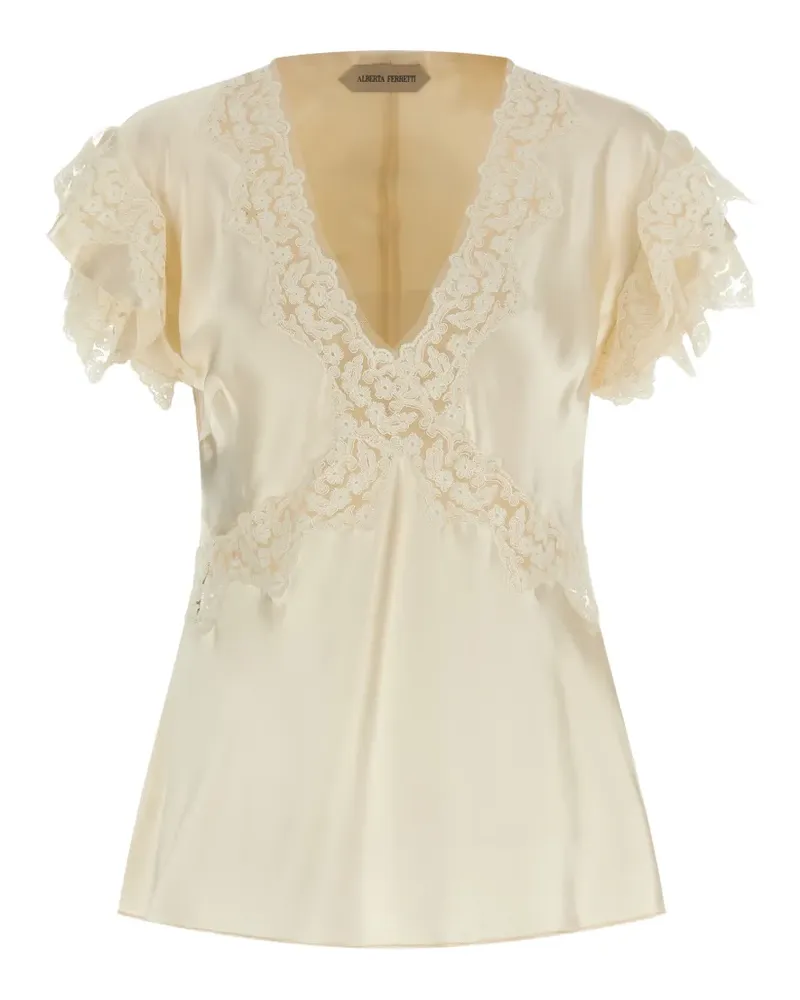Alberta Ferretti lace ruffled blouse - Nude Nude