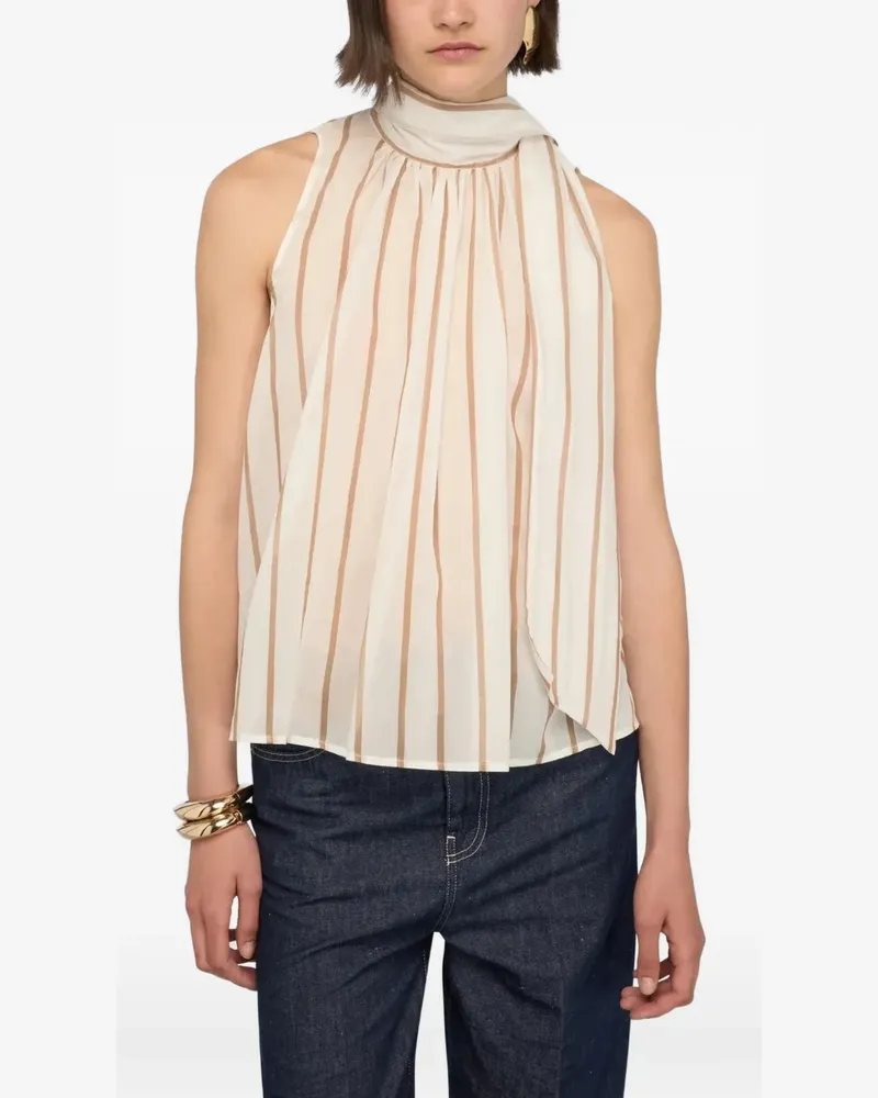 Semicouture Rayas striped tie-neck top - Nude Nude