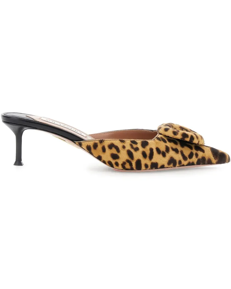 Aquazzura The Hoop Mules mit Leoparden-Print 50mm - Nude Nude