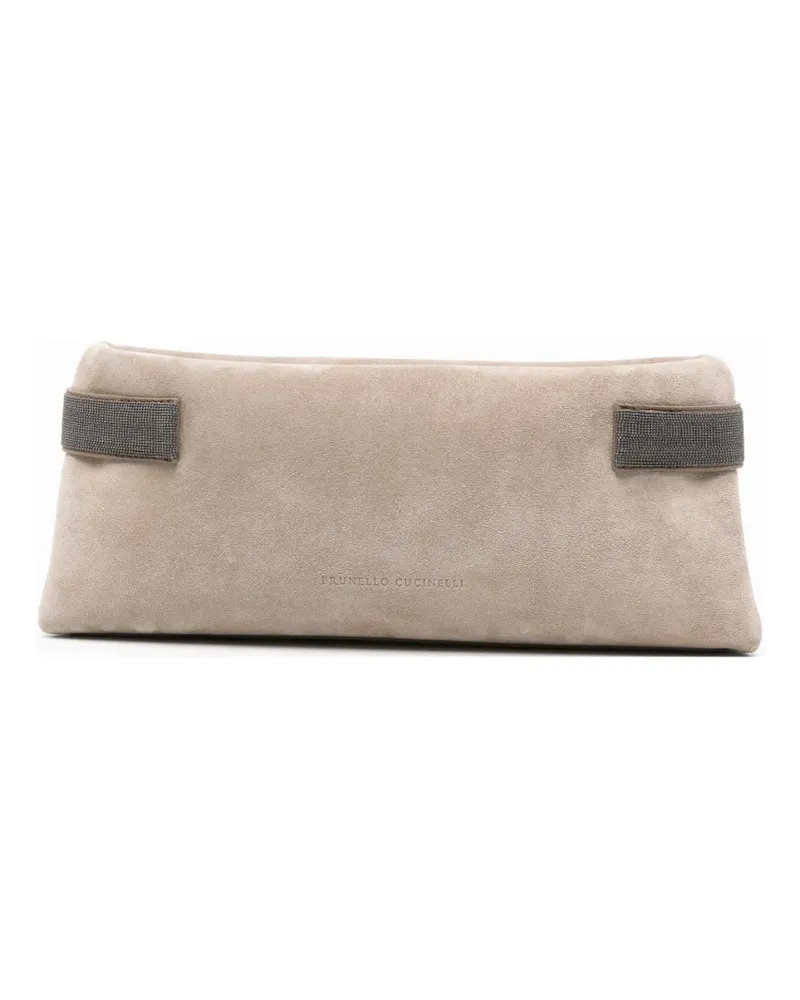 Brunello Cucinelli Wildleder-Clutch mit Monili-Kette - Grau Grau