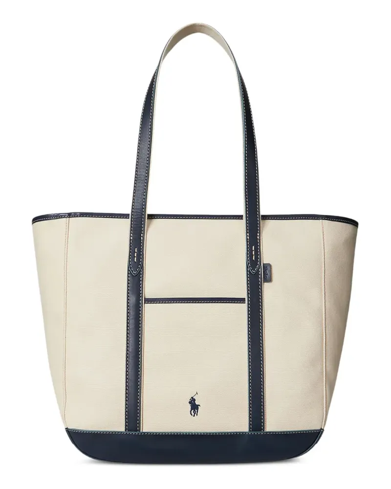 Ralph Lauren Pony-embroidered leather-trimmed tote bag - Nude Nude