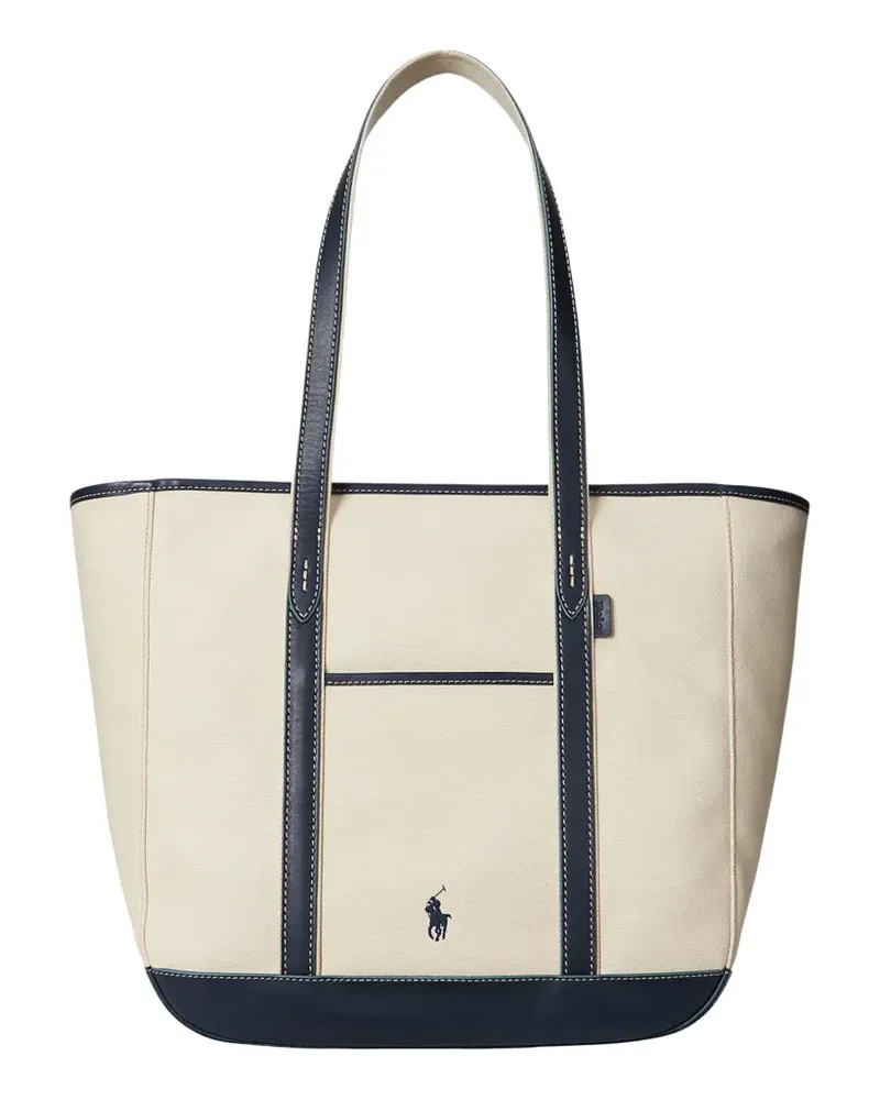 Ralph Lauren Pony-embroidered leather-trimmed tote bag - Nude Nude