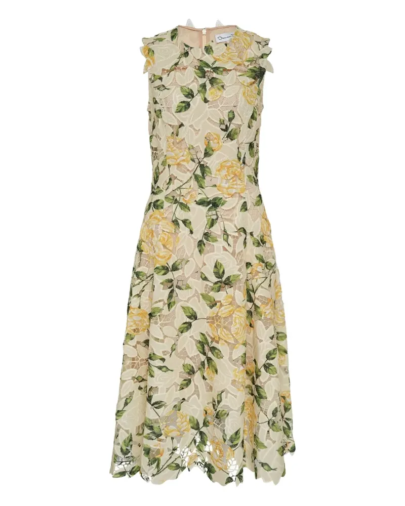 Oscar de la Renta Midikleid mit Blumenmuster - Gelb Gelb